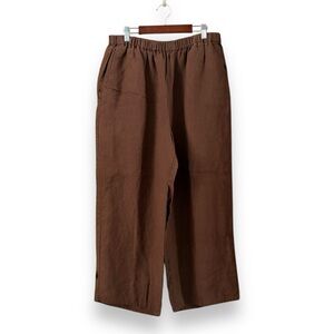 Flax Brown Wide Leg Linen Pull-On Pants Size Medium Neutral Summer Boho